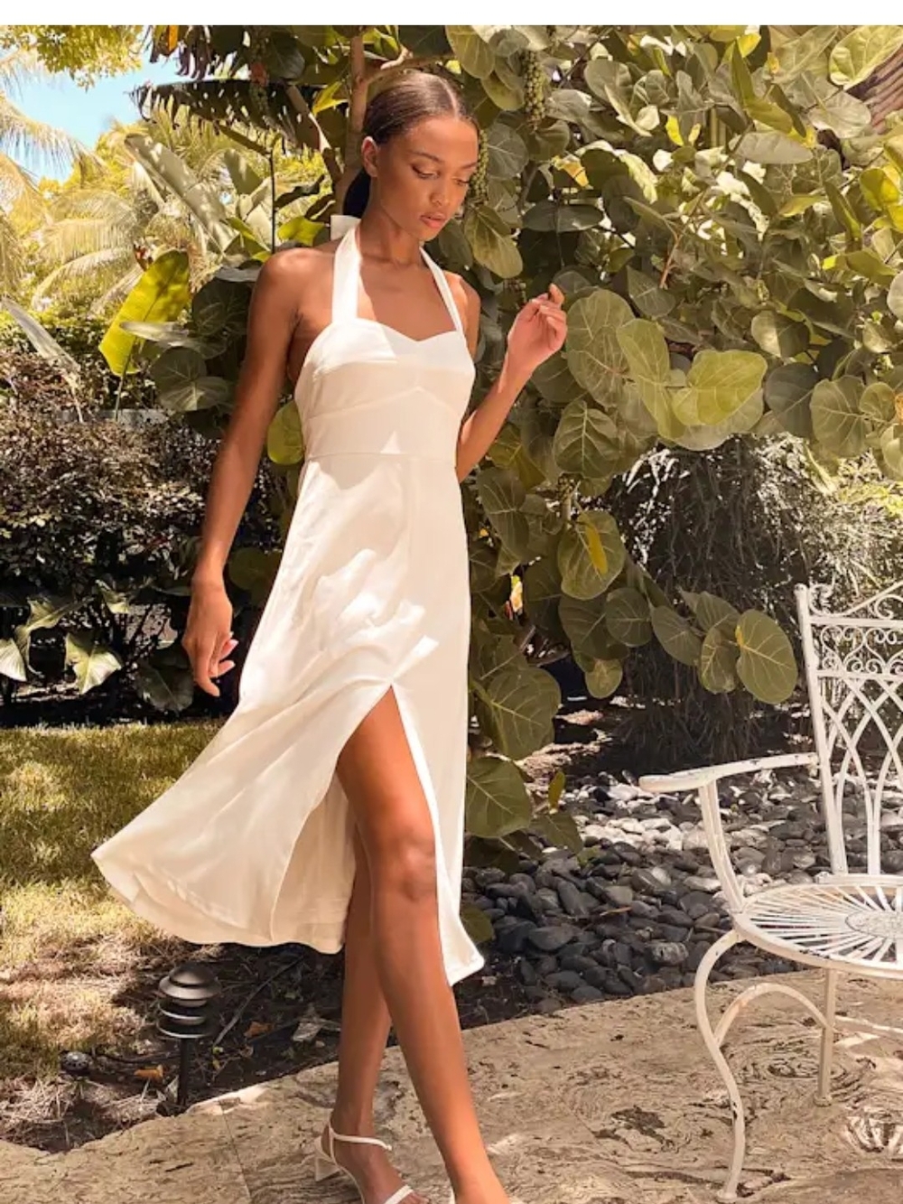 Lulus This Is Bliss  White Halter Midi Dress with Front  Slit Women Size XS NEW